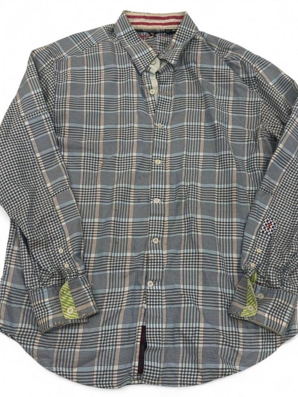 Robert Graham X Flip Cuff Long Sleeve Button Shirt Mens XL Plaid Blue Brown